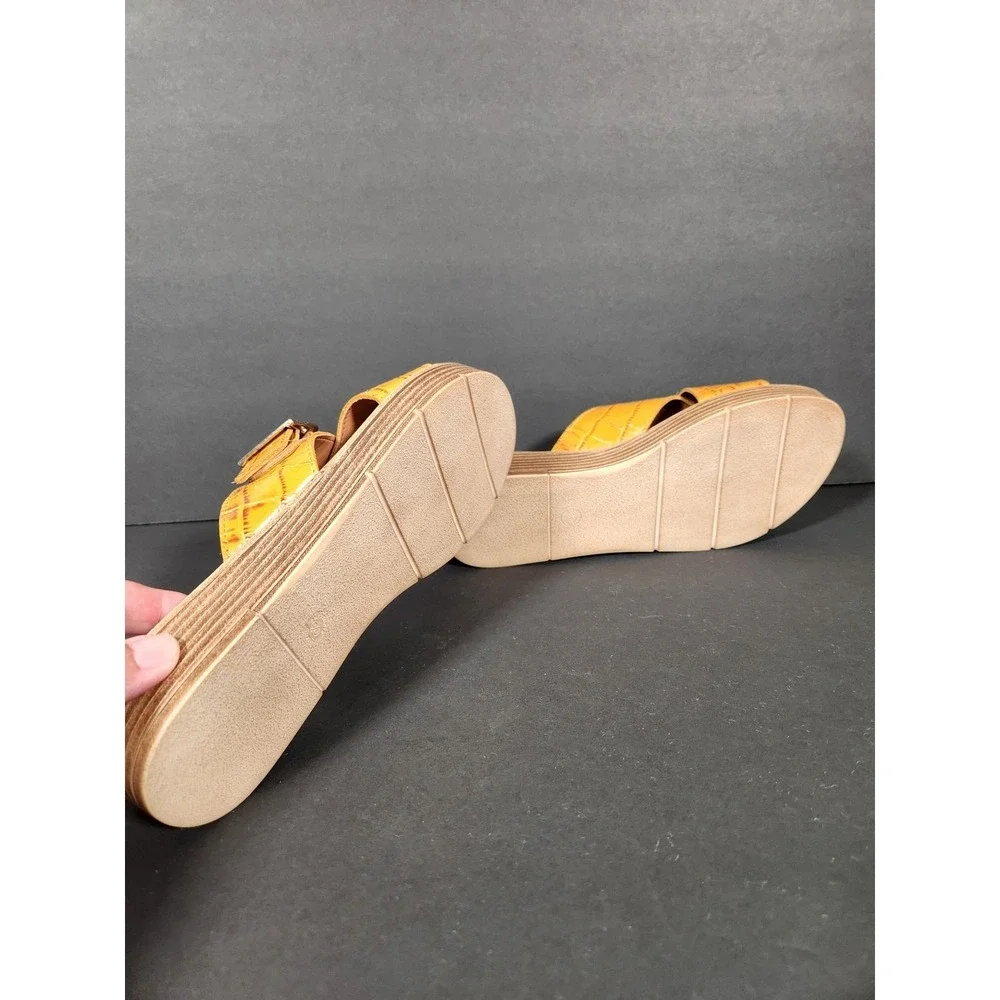 BELLA VITA Slide Wedge Sandal Womens 5.5M Cognac Mustard Croco Leather Buckle